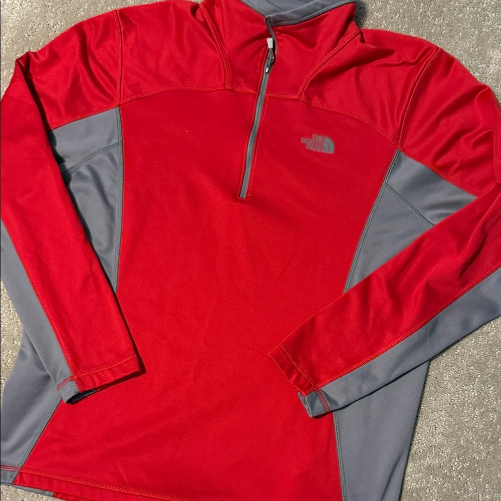 The North Face Red and Gray Half-Zip Top